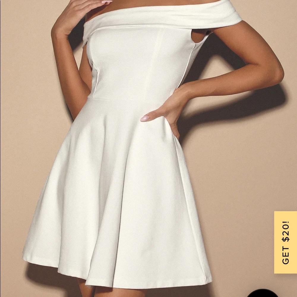 Lulu’s Season of Fun White Off-the-Shoulder Skater Dress - Size Medium